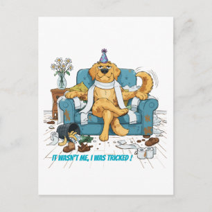 Funny Golden Retriever Messy Birthday Dog Mischiev Postcard