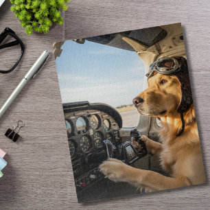 Funny Golden Retriever Pilot Dog Aeroplane Cockpit Jigsaw Puzzle