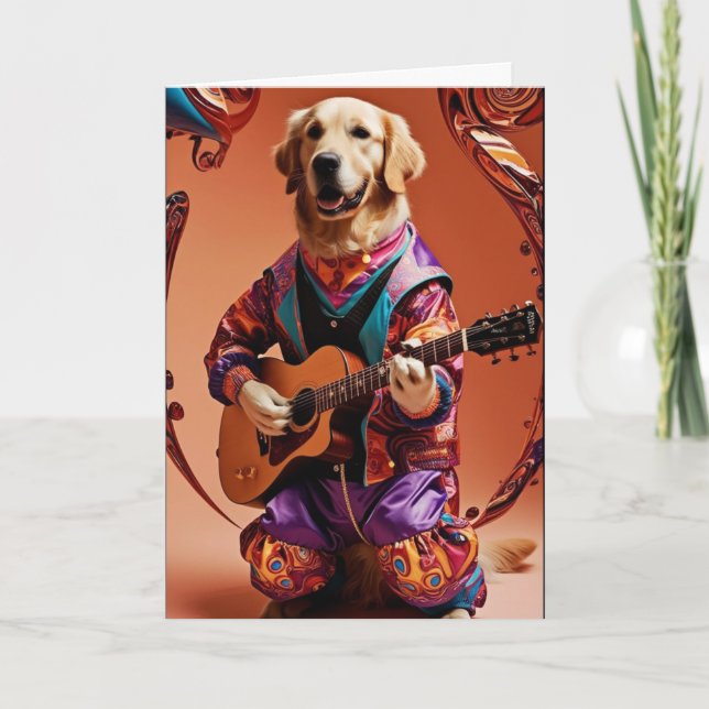 Funny Golden Retriever Rock Star Card (Front)
