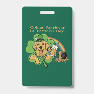 Funny Golden Retriever St. Patrick's Day Leprechau ID Badge