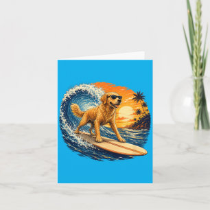 Funny Golden Retriever Surfing Beach Sunset Dog Card