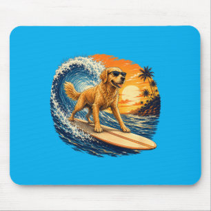 Funny Golden Retriever Surfing Beach Sunset Dog Mouse Mat