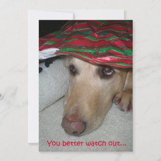 Funny Golden Retriever Watching for Santa  Holiday Card