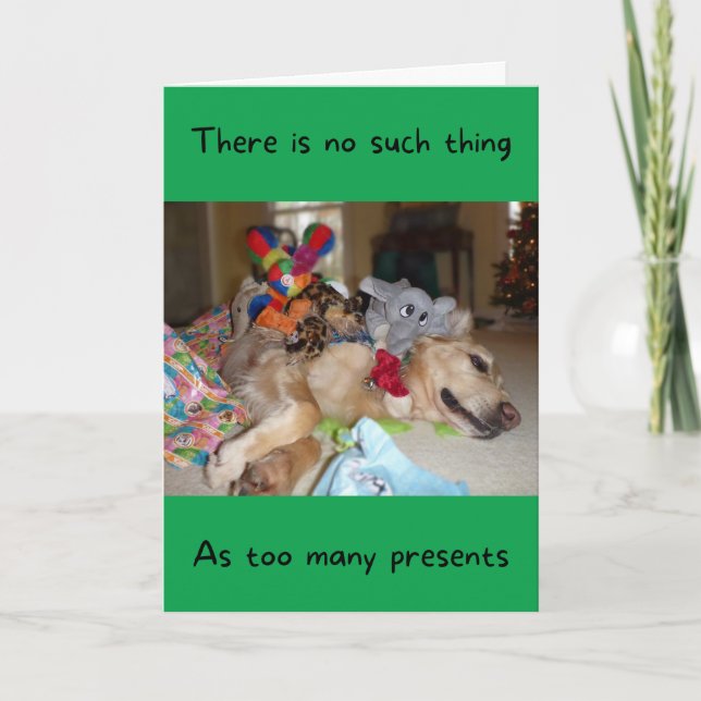 Funny Golden Retriever with Lots of Toys Christmas Card (Front)