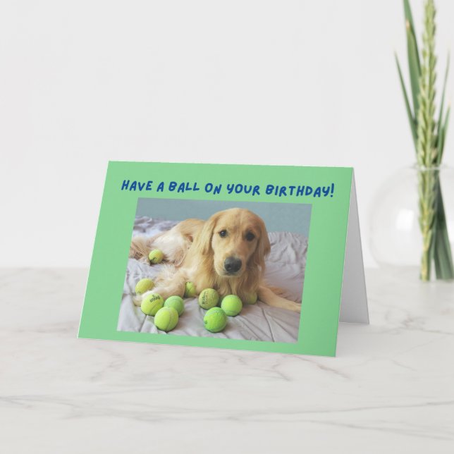 Funny Golden Retriever with Tennis Balls Birthday Card (Front)