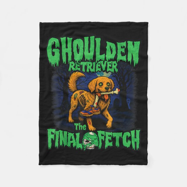 Funny Golden Retriever Zombie Halloween, Soky Ghou Fleece Blanket (Front)