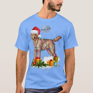 Funny Goldendoodle Dog Christmas Lights Santa Hat T-Shirt