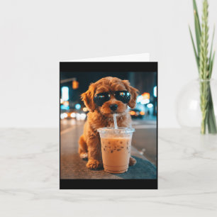 Funny goldendoodle drinking iced coffee animal card