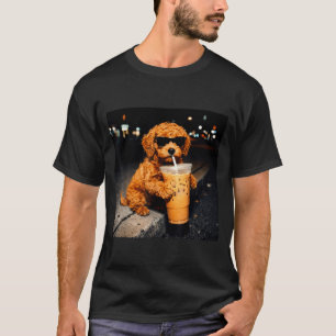 Funny goldendoodle drinking iced coffee animal mem T-Shirt