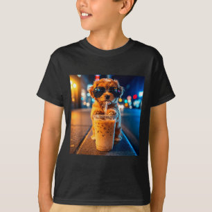 Funny goldendoodle drinking iced coffee animal mem T-Shirt