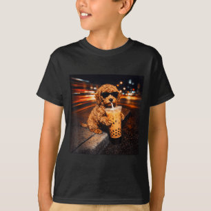 Funny goldendoodle drinking iced coffee animal mem T-Shirt