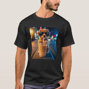 Funny Goldendoodle Drinking Iced Coffee Animal Mem T-Shirt