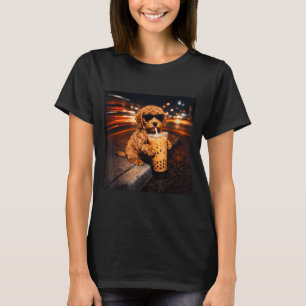 Funny goldendoodle drinking iced coffee animal mem T-Shirt