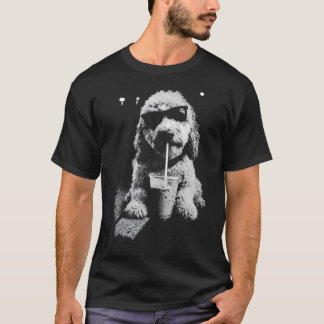 Funny Goldendoodle Drinking Iced Coffee Dog With T-Shirt