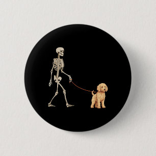 Funny Goldendoodle Skeleton Dog Walking Halloween 6 Cm Round Badge