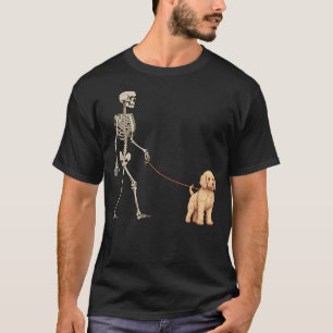 Funny Goldendoodle Skeleton Dog Walking Halloween  T-Shirt