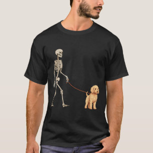 Funny Goldendoodle Skeleton Dog Walking Halloween T-Shirt
