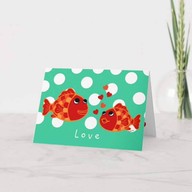 Funny Goldfish Love Cartoon Holiday Card (Front)