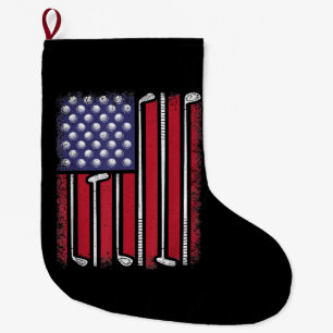 Funny Golf American Flag Golf Player Vintage Golfe Large Christmas Stocking