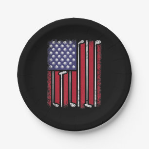 Funny Golf American Flag Golf Player Vintage Golfe Paper Plate