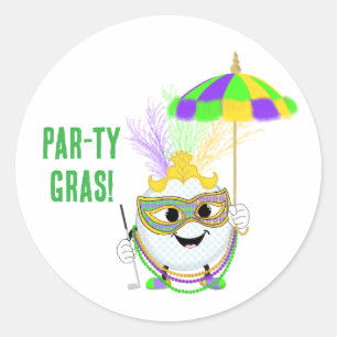 Funny Golf Ball Celebrating Mardi Gras  Classic Round Sticker
