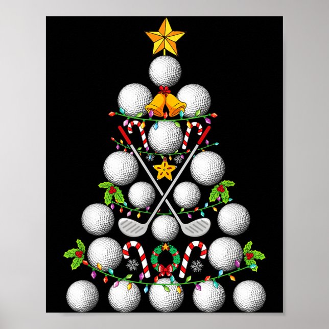 Funny Golf Ball Christmas Tree Christmas Golf Love Poster (Front)
