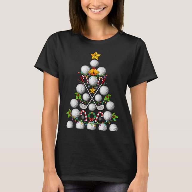Funny Golf Ball Christmas Tree Christmas Golf Love T-Shirt (Front)
