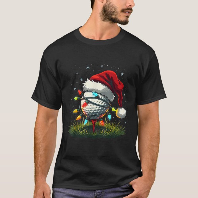 Funny Golf Ball Christmas Tree Santa Hat Xmas Tee  (Front)