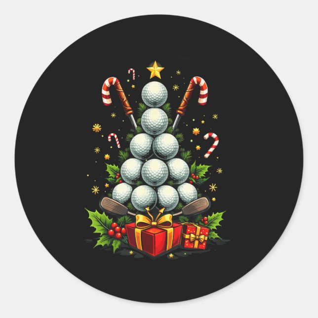 Funny Golf Ball Christmas Tree Santa Hat Xmas Tee  Classic Round Sticker (Front)