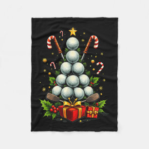Funny Golf Ball Christmas Tree Santa Hat Xmas Tee  Fleece Blanket