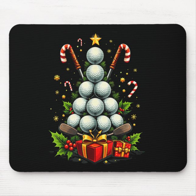 Funny Golf Ball Christmas Tree Santa Hat Xmas Tee  Mouse Mat (Front)