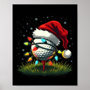 Funny Golf Ball Christmas Tree Santa Hat Xmas Tee Poster