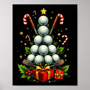 Funny Golf Ball Christmas Tree Santa Hat Xmas Tee  Poster