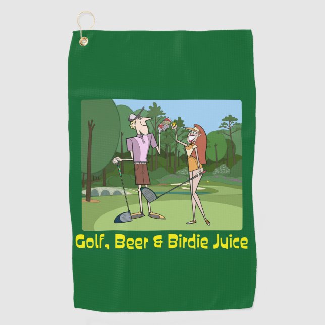 Funny Golf, Beer & Birdie Juice Golf Towel (Front)