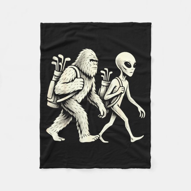 Funny Golf Bigfoot Sasquatch Alien Ufo Golfer  Fleece Blanket (Front)