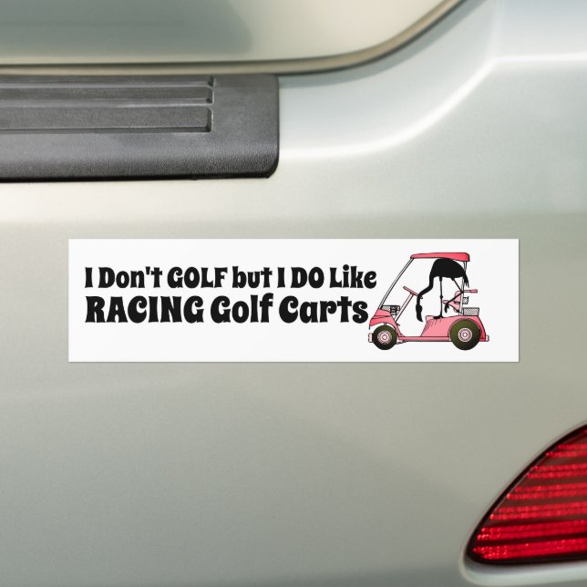 Funny Golf Cart Racing Flamingo Bumper Sticker (On Car)