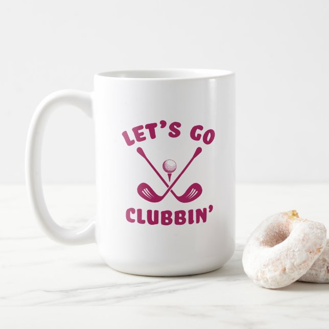 Funny Golf Club Humour Modern Golfer Sports Pink Coffee Mug (With Donut)
