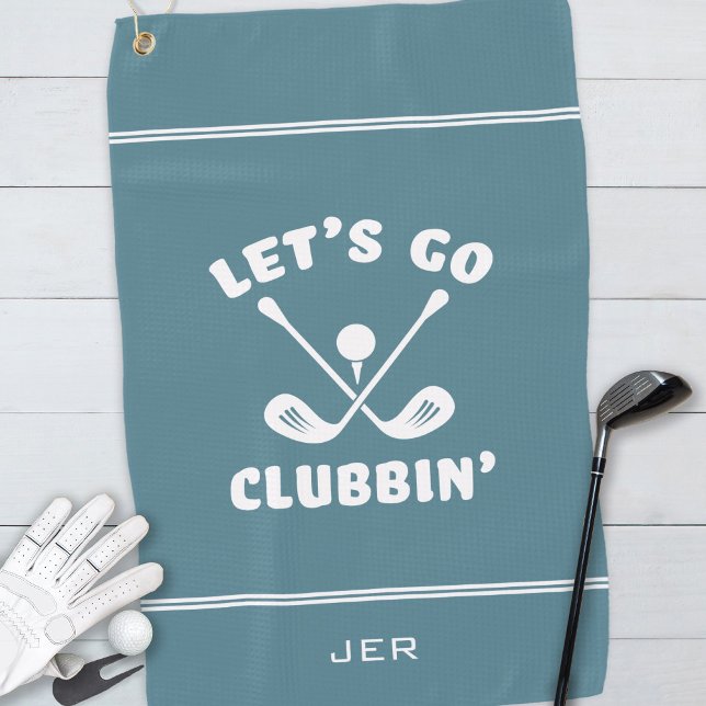 Funny Golf Club Modern Golfer Sports Pro Turquoise Golf Towel (Funny Golf Club Modern Golfer Sports Pro Turquoise Green Cute Crossed Clubs Golf Towel )