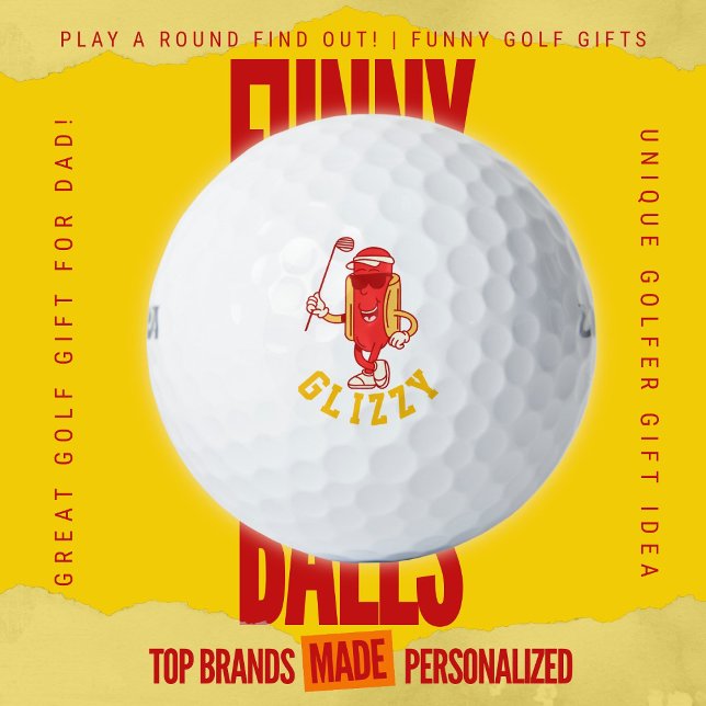 Funny Golf Dad Retro Rubber Hose Glizzy Hot Dog Balls (Custom Funny Golf Ball Gifts for Business From Play A Round Find Out, "Golf Glizzy Guy")