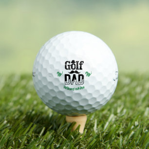 Funny Golf Dad with Hat and Moustache Monogram Golf Balls