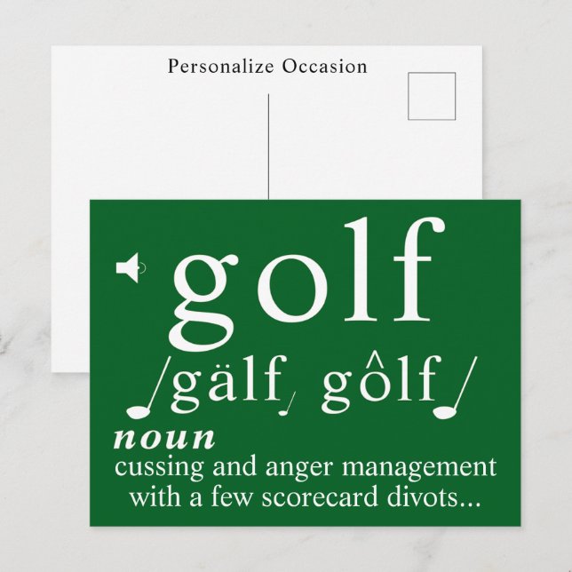 Funny Golf Definition Tee Anger Management Humor   Holiday Postcard (Front/Back)