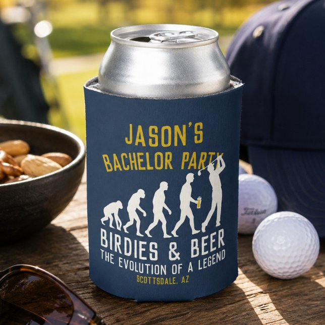 Funny Golf Evolution Bachelor Party Birdies Beer Can Cooler (Creator Uploaded)