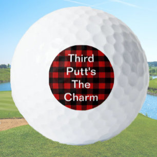 Funny Golf Gift Third Putt's The Charm Red Plaid Golf Balls