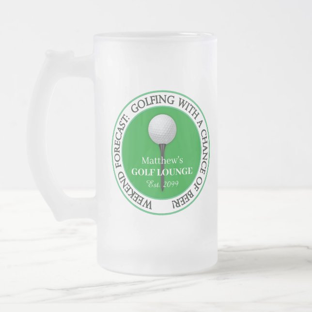 Funny Golf Golfing Golfer Ball Tee Glass Frosted Glass Beer Mug (Left)