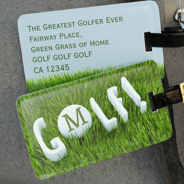  Funny Golf Monogram Golfing Travel Luggage Tag (Golf! And more golf - that's what I say! Add your initial to the golf ball and address on reverse)