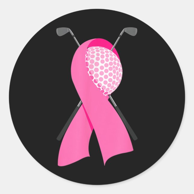 Funny Golf Pink Ribbon Breast Cancer Awareness Sup Classic Round Sticker (Front)