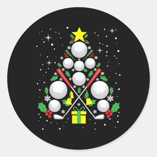 Funny Golf Player Xmas Lights Golf Christmas Tree  Classic Round Sticker (Front)