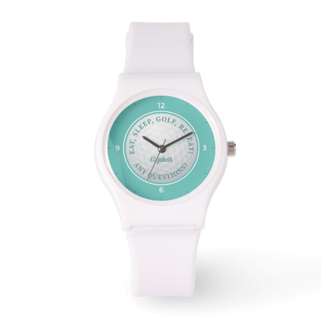 Funny Golf Quote Teal Personalised Name Gift Watch (Front)