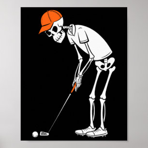 Funny Golf Skeleton Golf Halloween Golfing Sports Poster