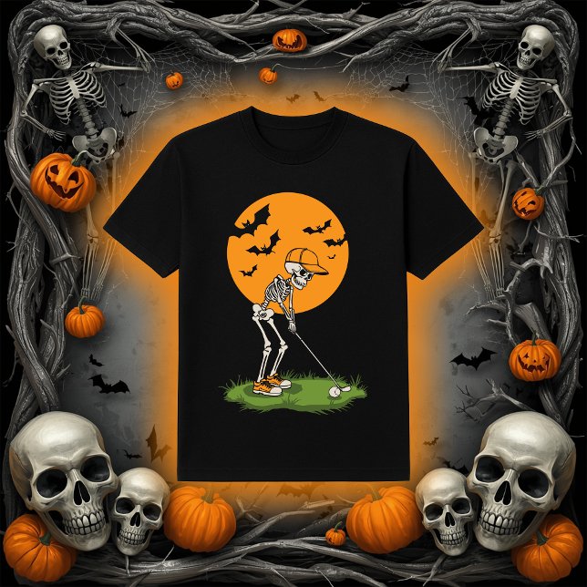 Funny Golf Skeleton | Halloween Full Moon Bats T-Shirt (Creator Uploaded)